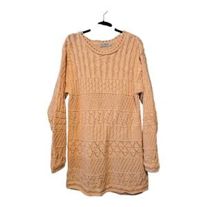Vintage 80s 90s LL Bean Cable Knit Patchwork Sweater Women's SM Peach USA
